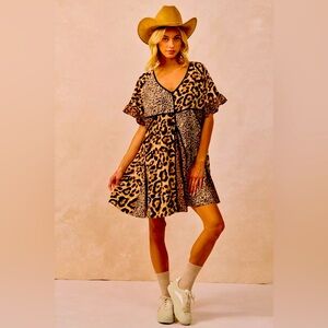 NWT BiBi Leopard Prints Mix and Match Short Sleeves Dress